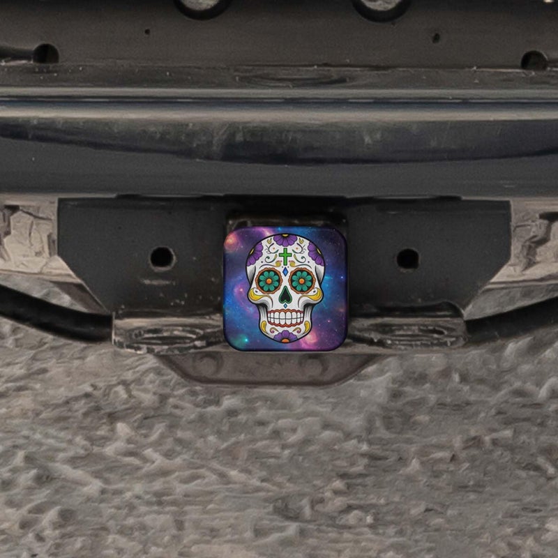 Swono Sugar Skull Travel Trailer Hitch Cover - Day of The Dead Floral Skeleton Galaxy Space Hitch Cover Tube Plug Universal Fits 2" Tow Hitch Receiver for Cars Trucks - Image 5